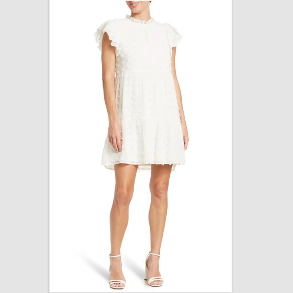 LOVE BY DESIGN Women's Kelsey Chiffon Mini Swiss Dot Dress Size S - White NWT - Picture 3 of 5